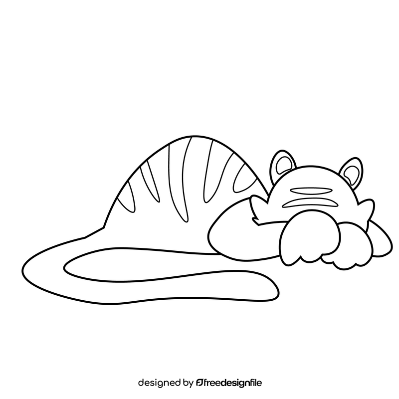 Tiger sleeping black and white clipart