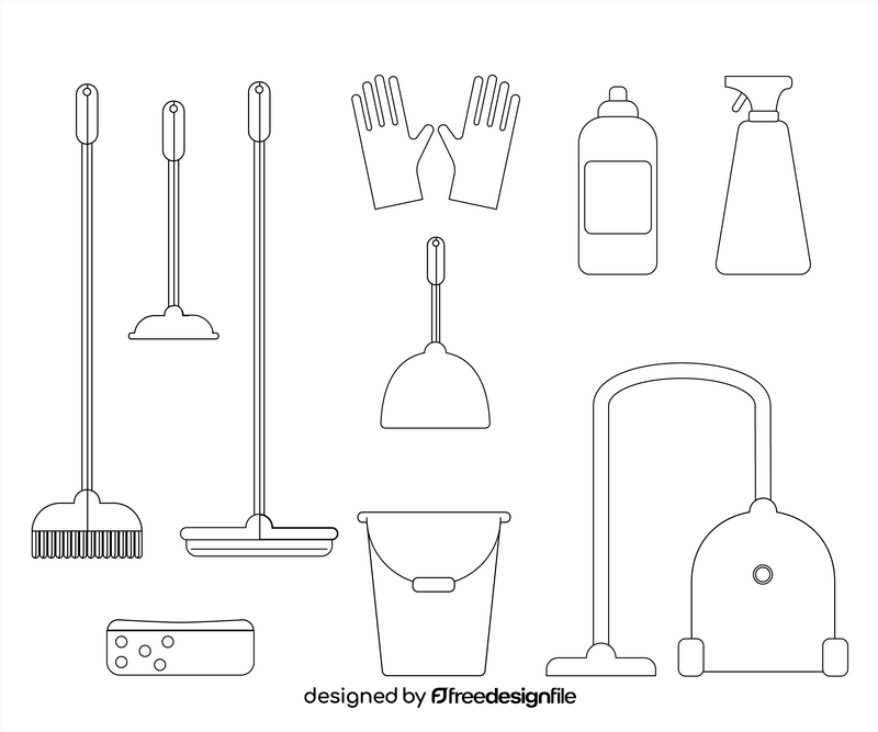 Cleaning tools black and white vector