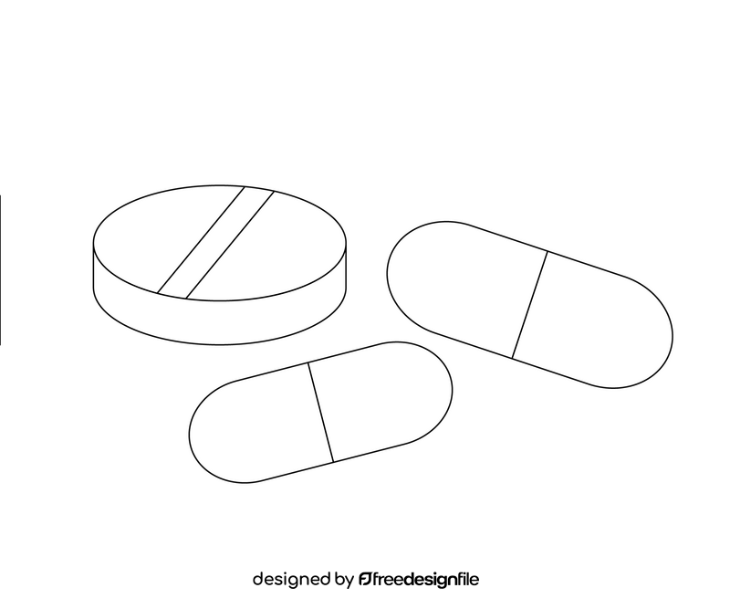 Medication pills illustration black and white clipart