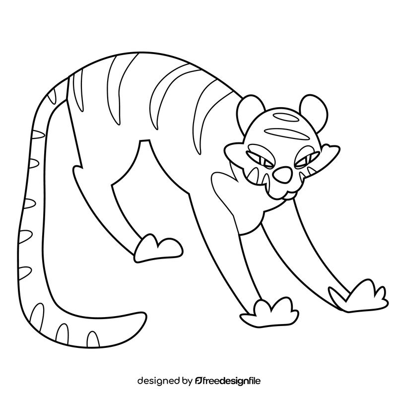 Tiger cartoon drawing black and white clipart