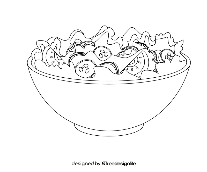 Healthy food, vegetable salad black and white clipart