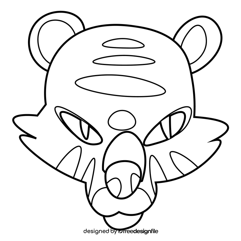 Cartoon tiger head black and white clipart