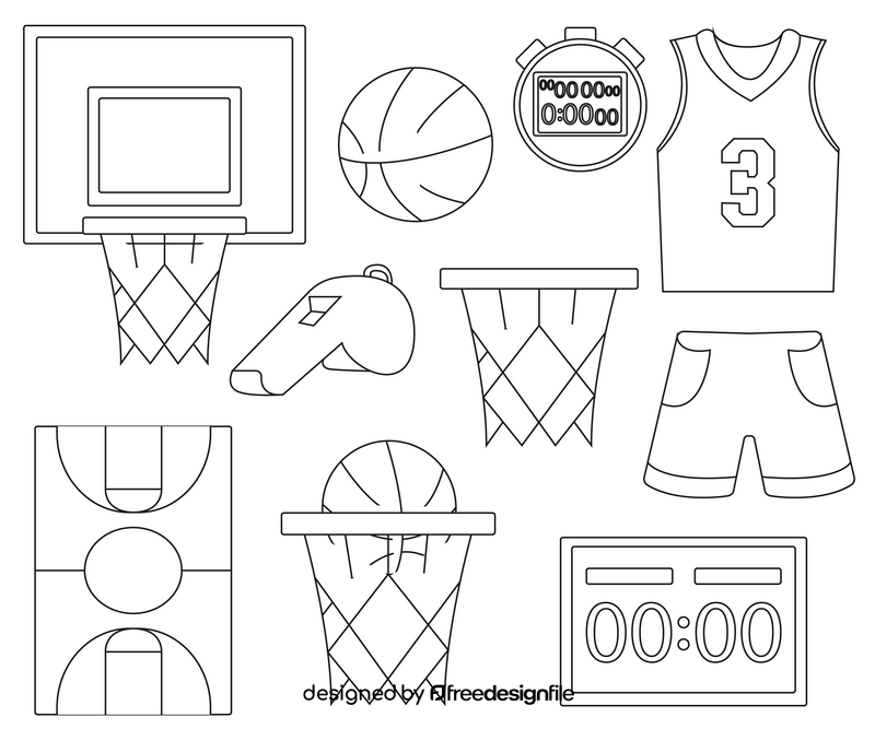 Set of basketball black and white vector