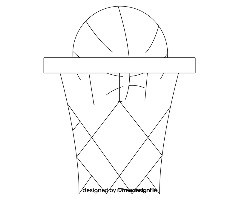 Basketball ball falls into basket black and white clipart