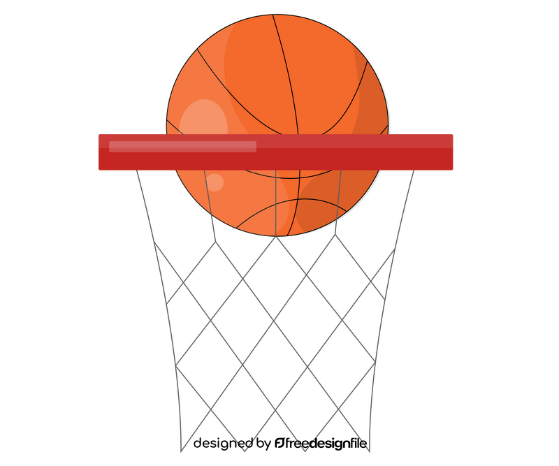 Basketball ball falls into basket clipart