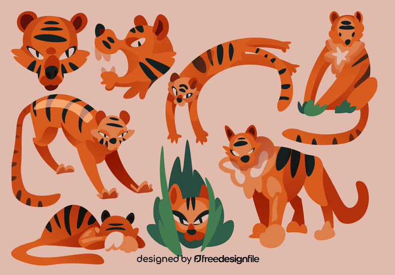Tiger cartoon set vector