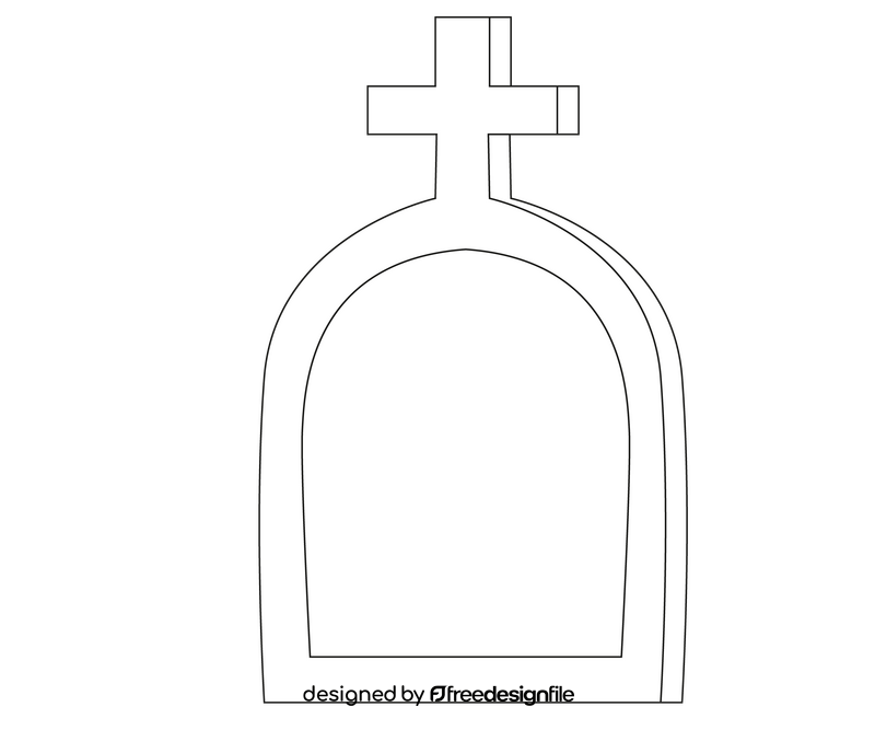 Tombstone with christian cross illustration black and white clipart