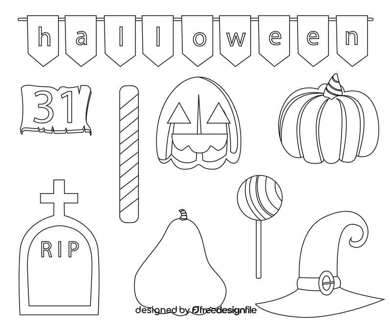 Set of halloween black and white vector