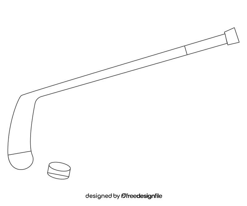 Ice hockey stick and puck black and white clipart