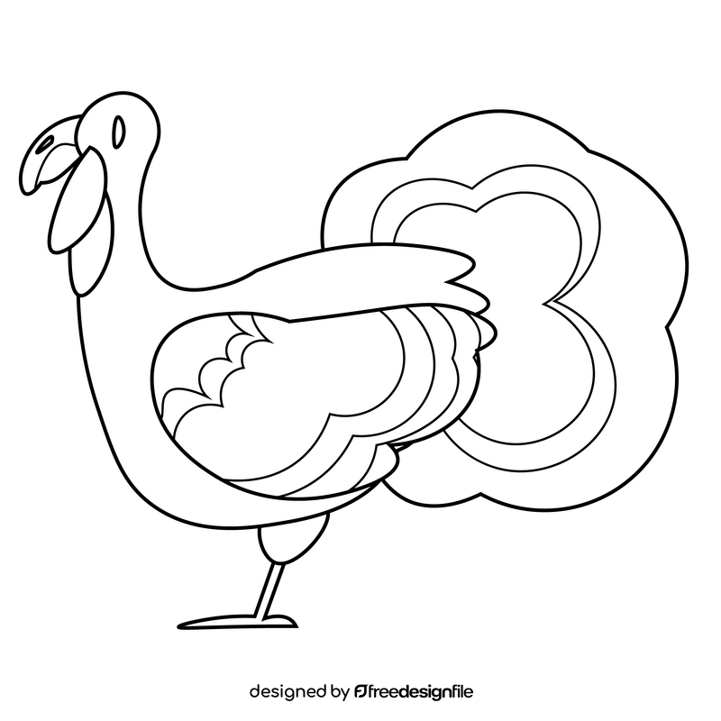 Turkey cartoon drawing black and white clipart