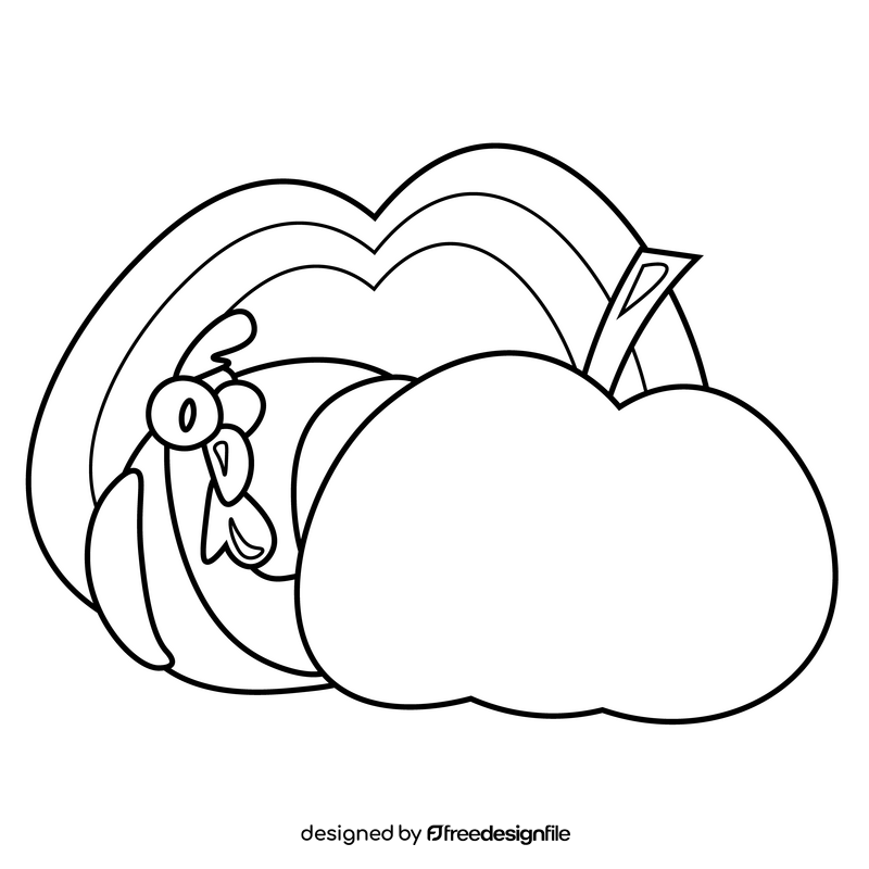 Turkey and pumpkin black and white clipart