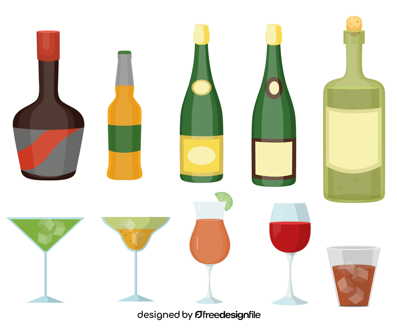Alcohol bottles and glasses vector