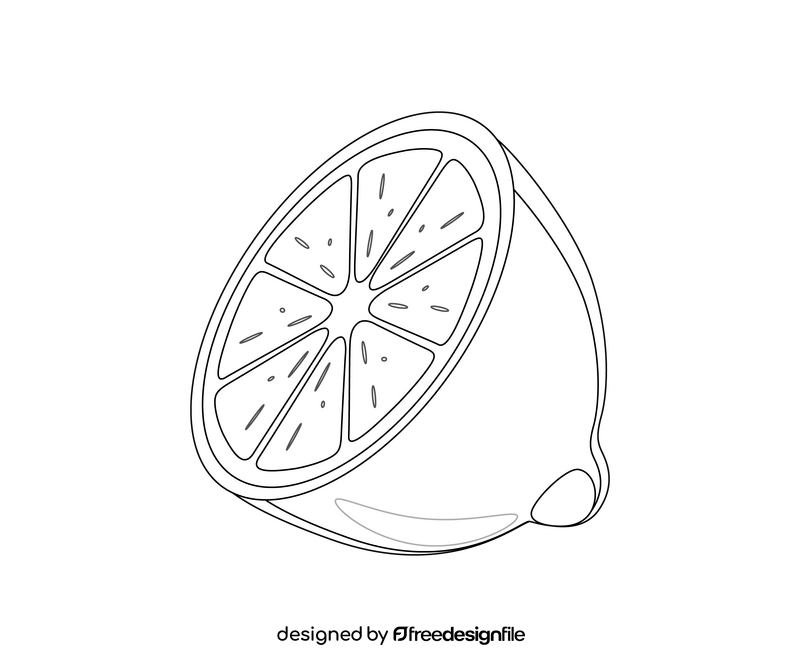 Lemon cut in half illustration black and white clipart