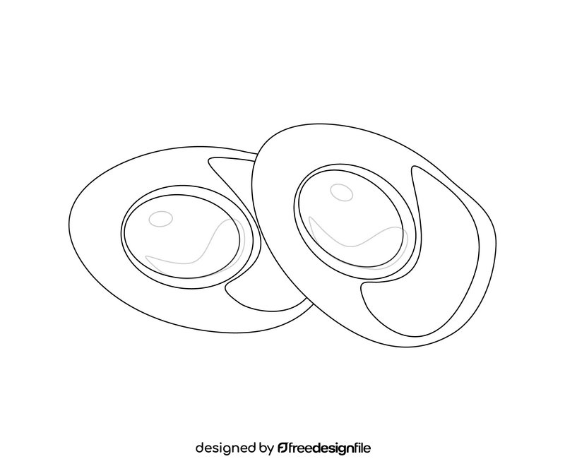 Boiled chicken egg cut in half black and white clipart