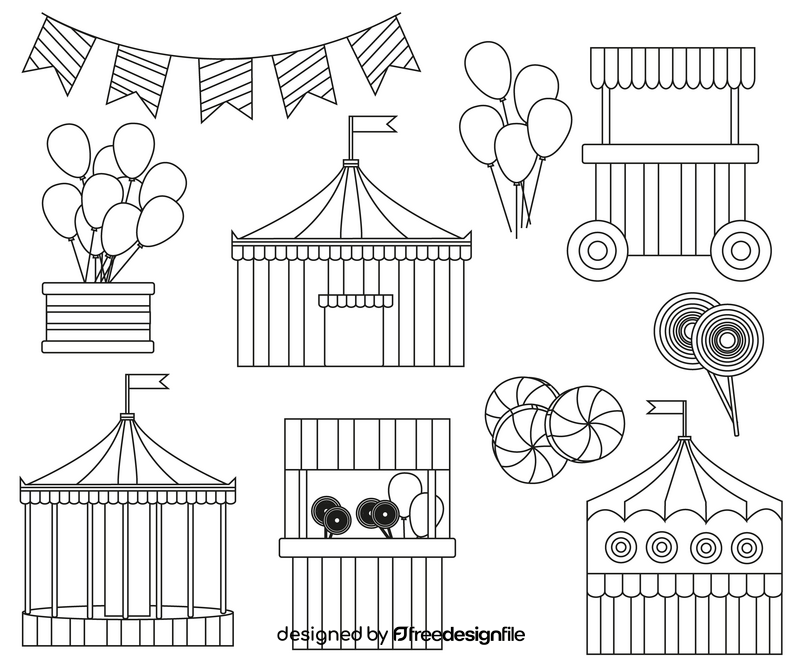 Amusement park elements black and white vector