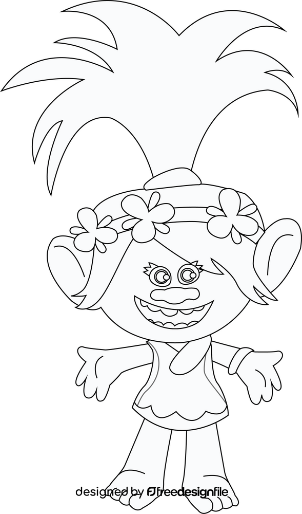 Trolls movie black and white clipart