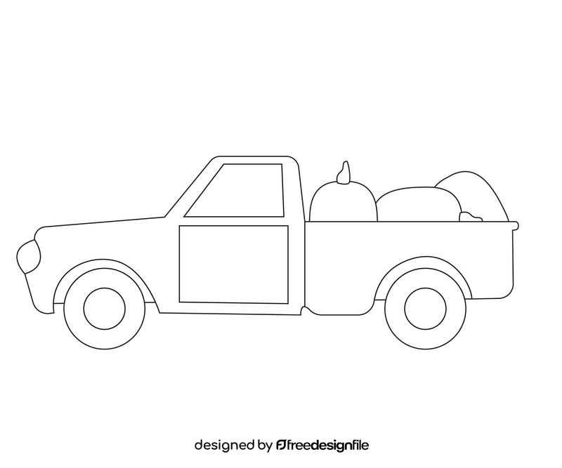 Pumpkin truck cartoon black and white clipart