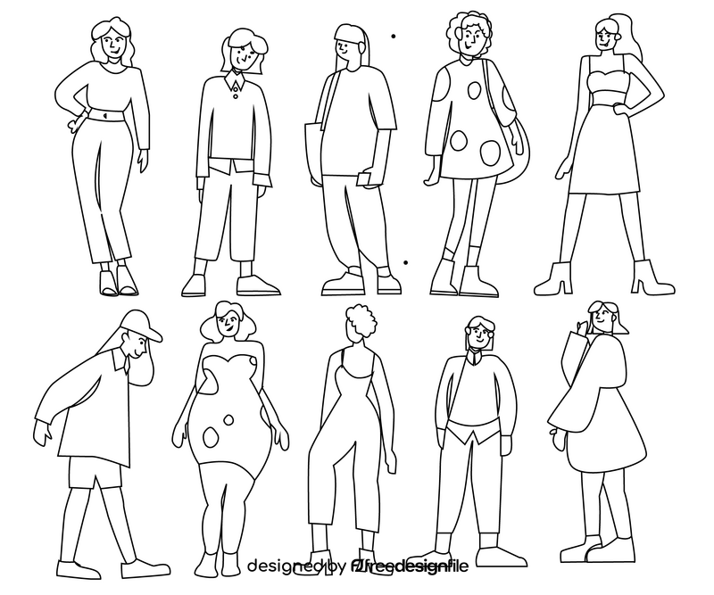 Group of different women black and white vector