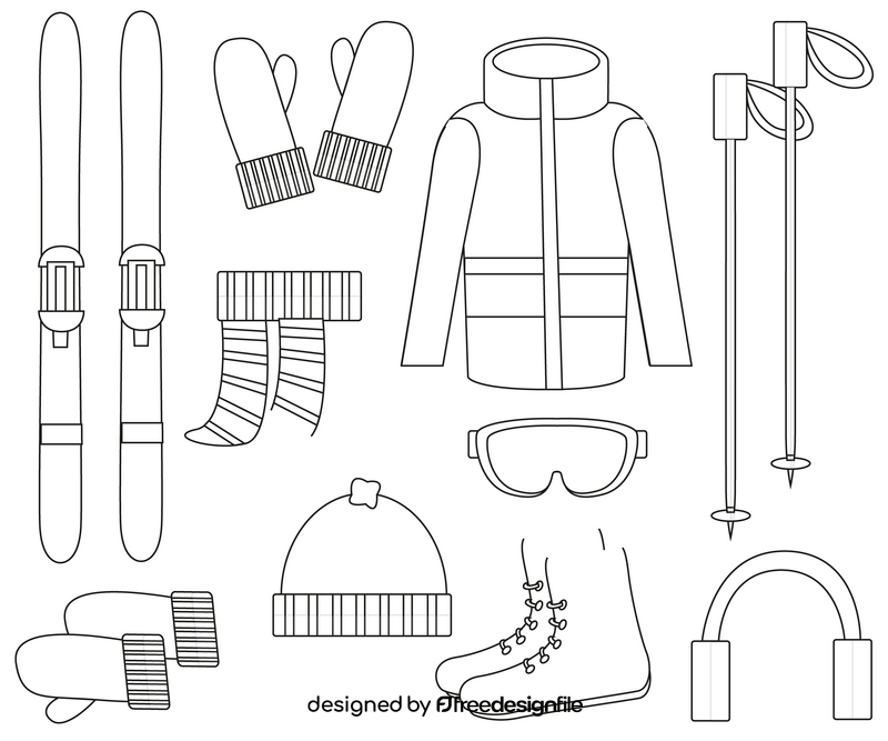 Ski equipment black and white vector