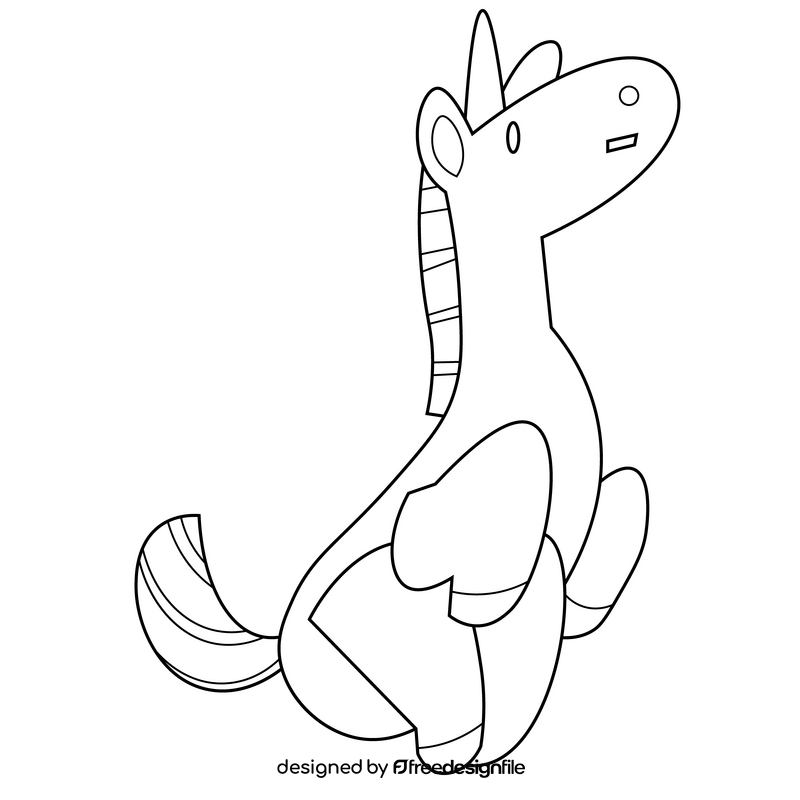 Cartoon unicorn drawing black and white clipart