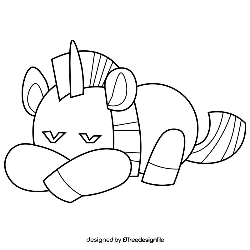 Cartoon unicorn sleeping black and white clipart
