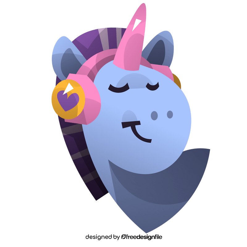 Cute unicorn listening to music clipart