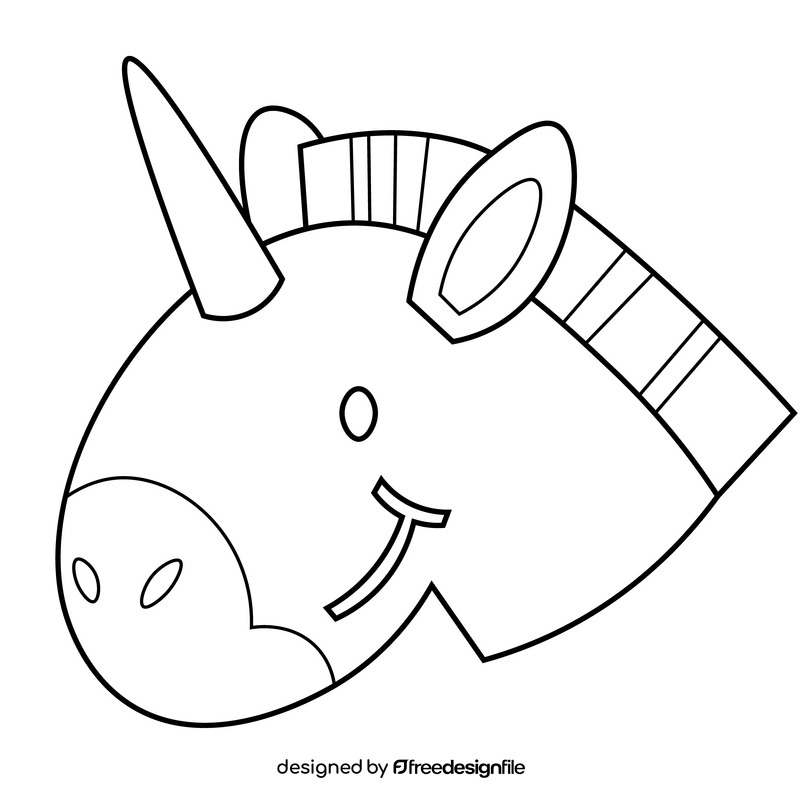 Cartoon unicorn head drawing black and white clipart