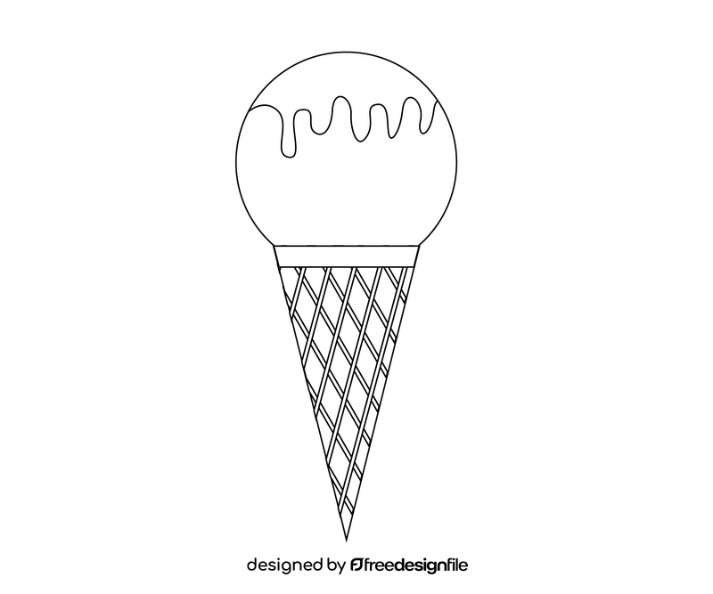 Wafer cone with ice cream scoop black and white clipart