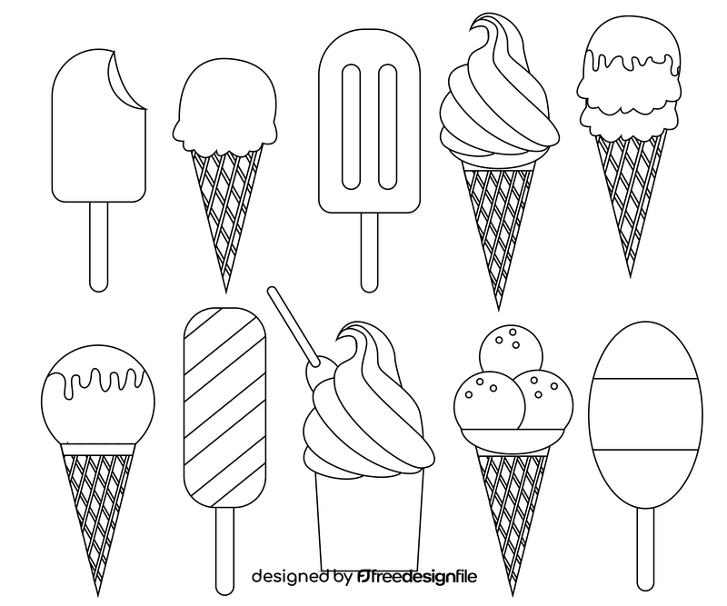 Set of ice cream black and white vector