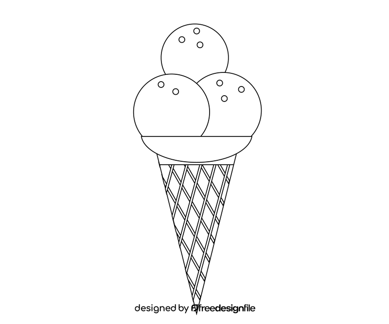 Ice cream scoops in wafer cone black and white clipart