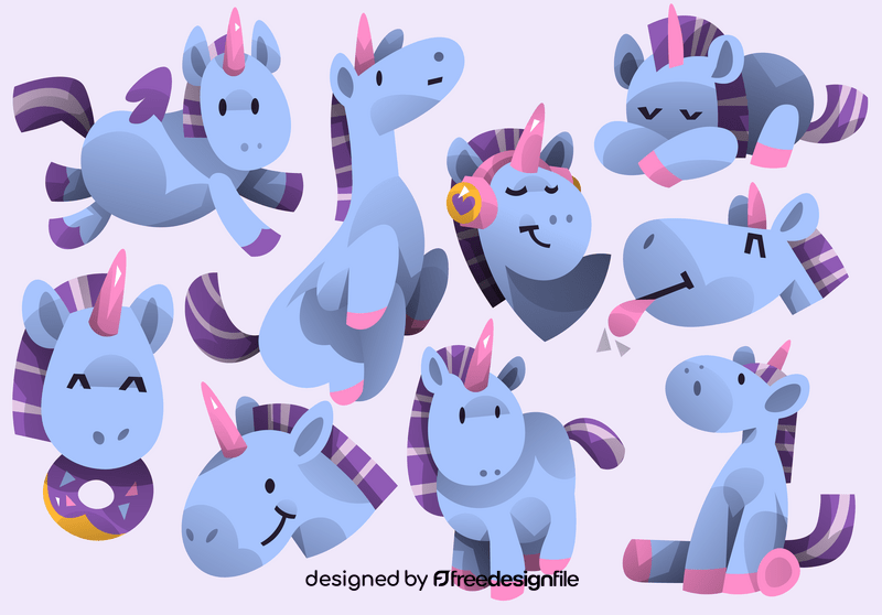 Unicorn cartoon set vector