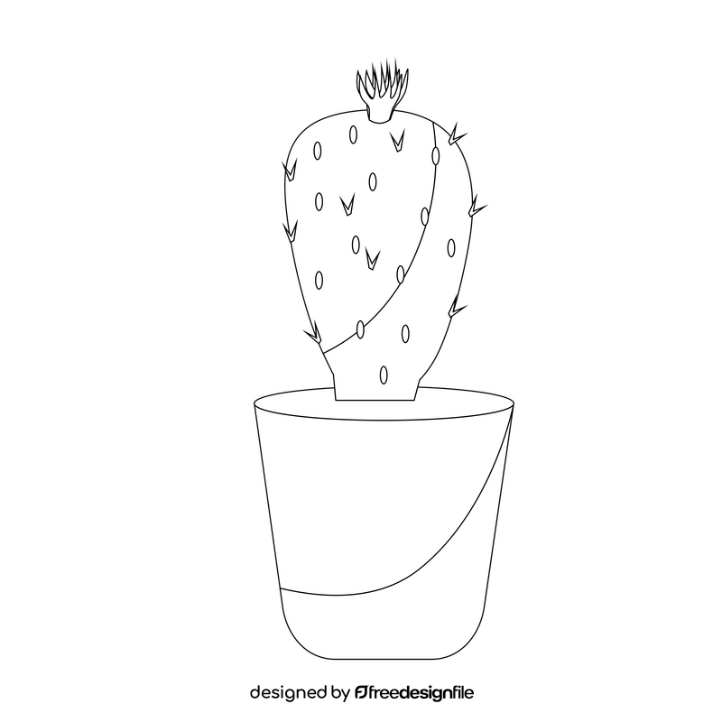 Bunny Ears Cactus wit flower black and white clipart
