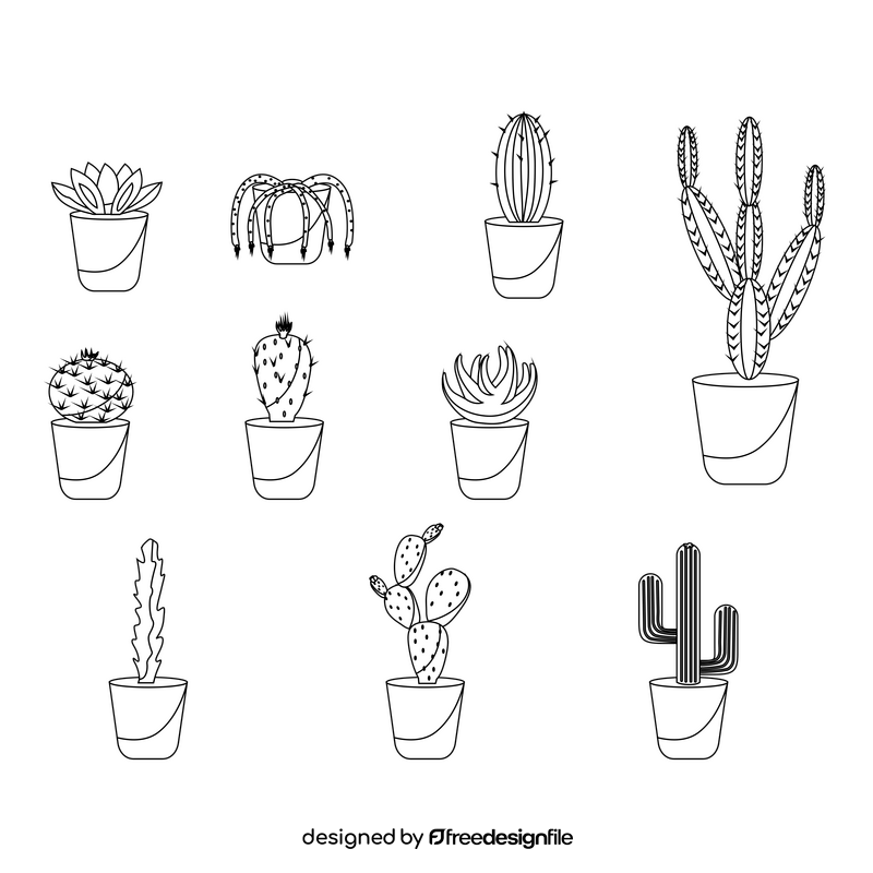 Cactus set black and white vector