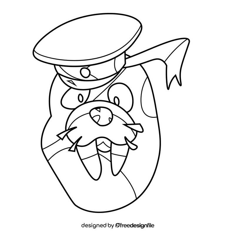 Printable walrus sailor black and white clipart