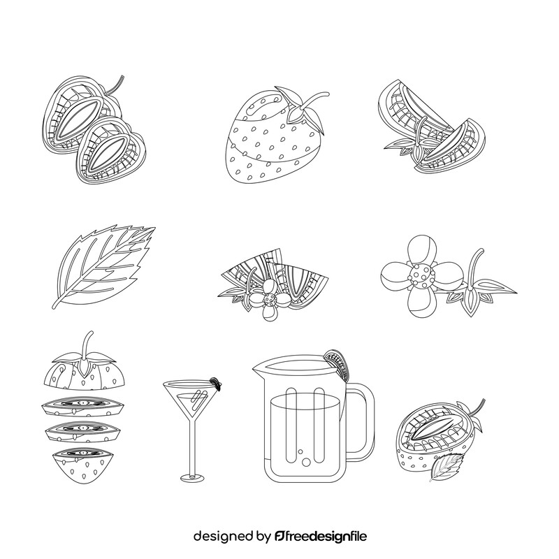 Strawberry set black and white vector