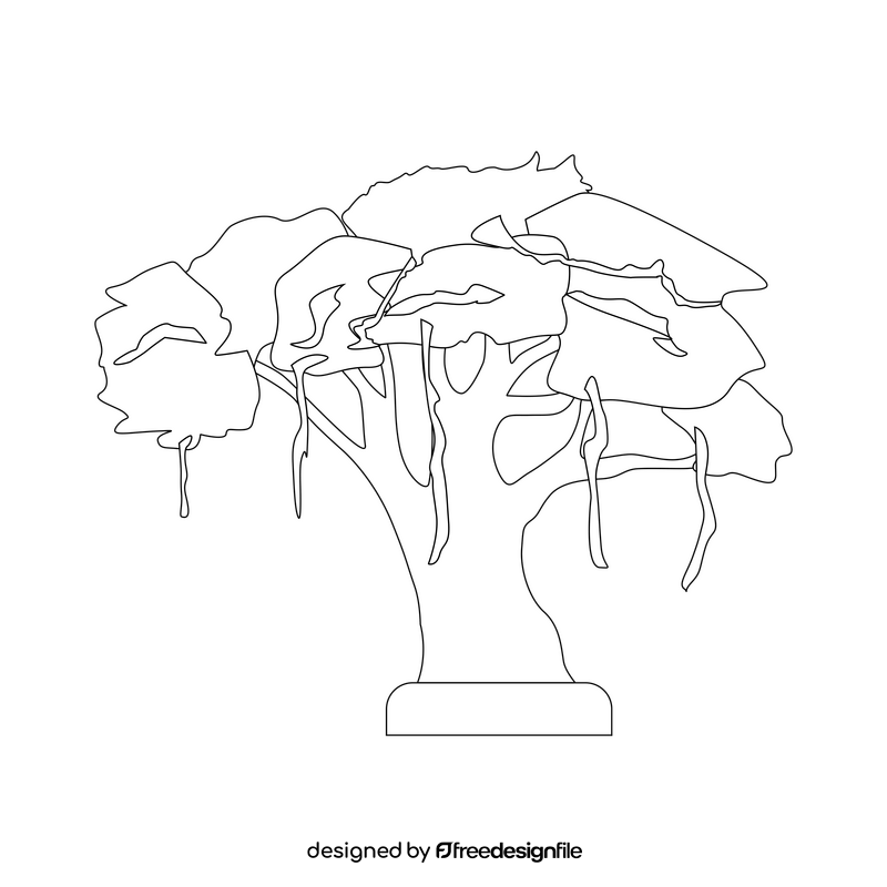 Banyan tree black and white clipart