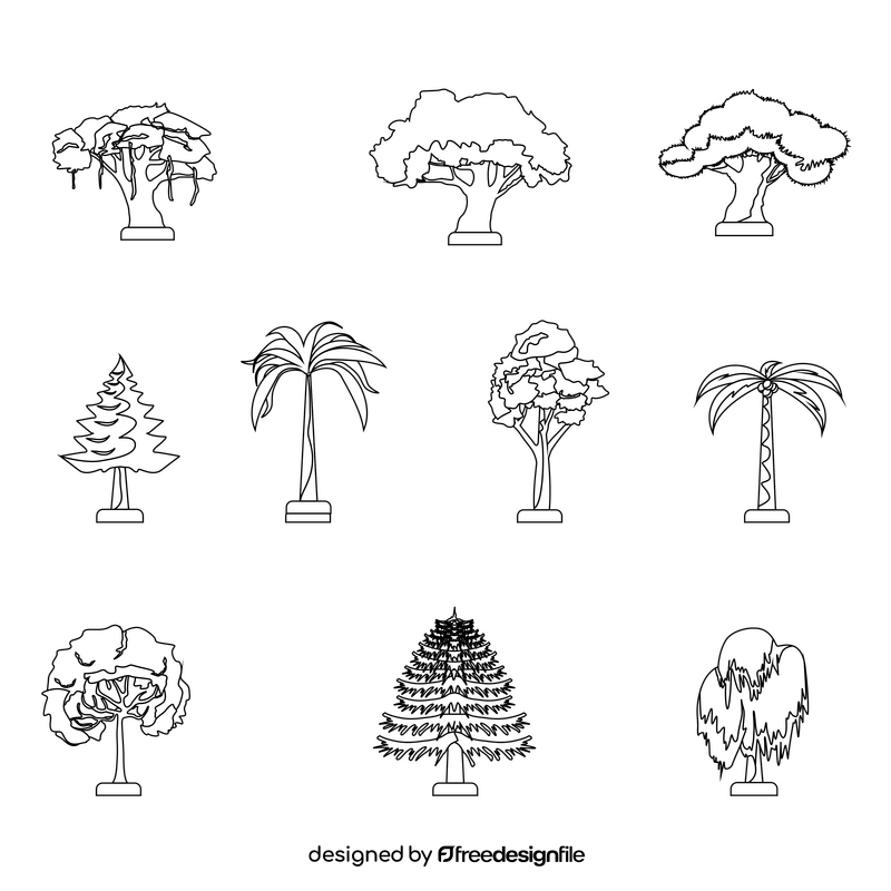 Tree set black and white vector