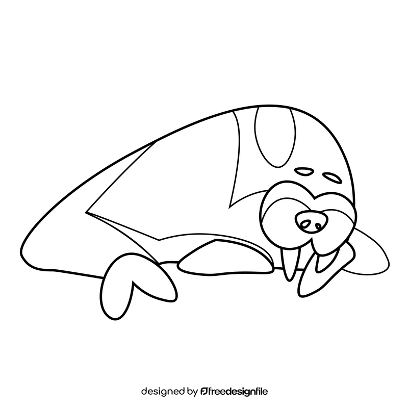 Walrus sleeping black and white clipart