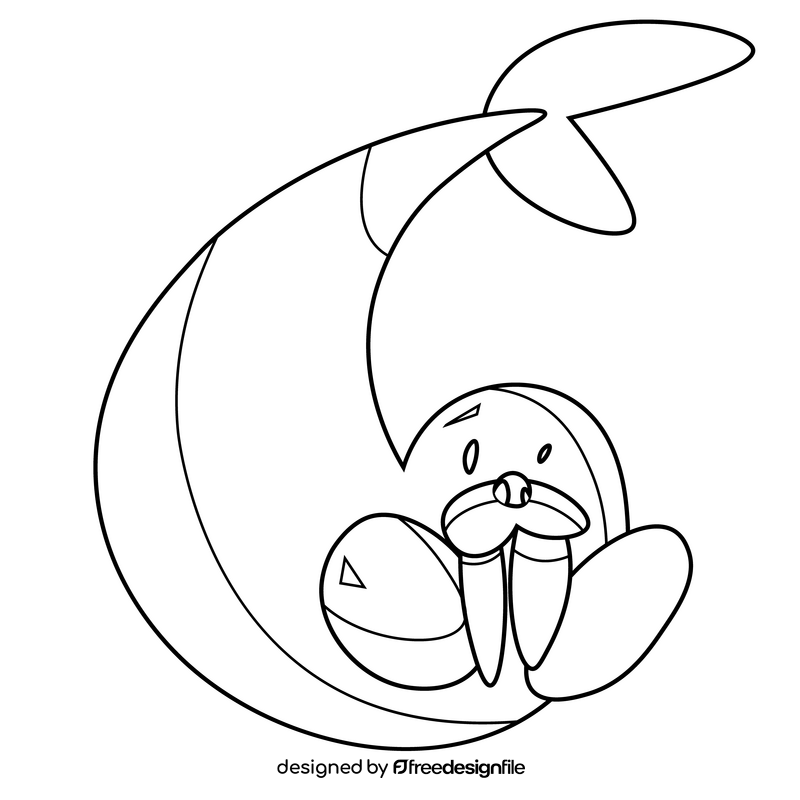 Cute walrus playful black and white clipart