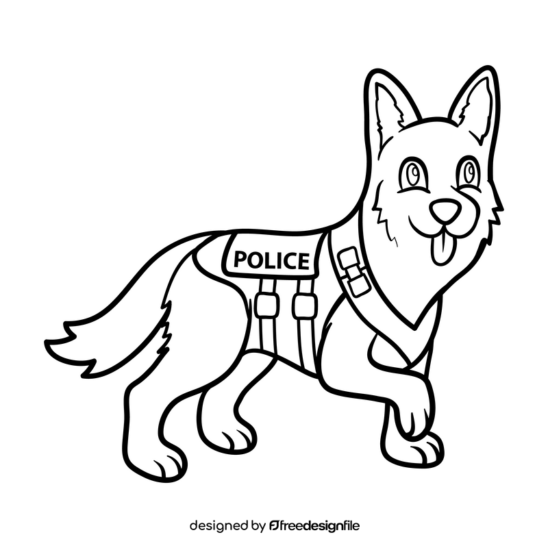 Police dog black and white clipart