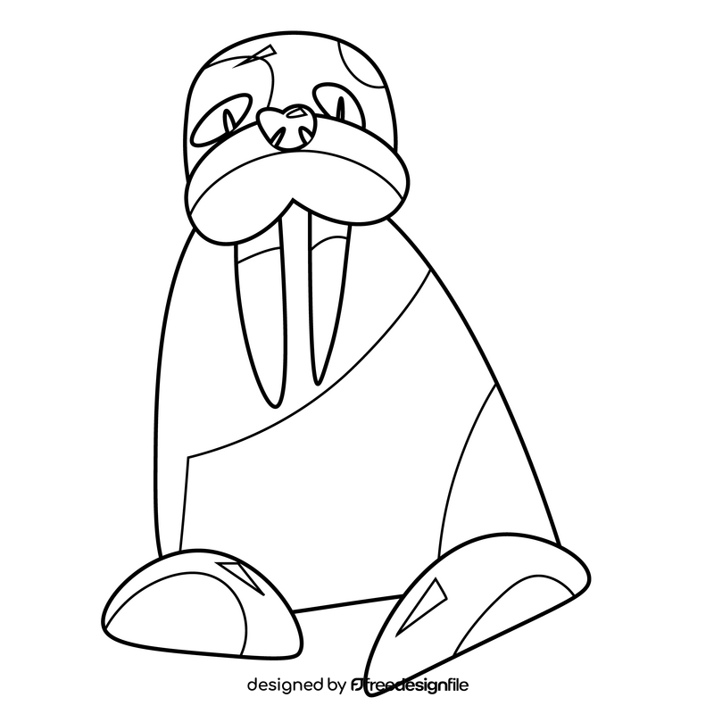 Cartoon walrus happy black and white clipart