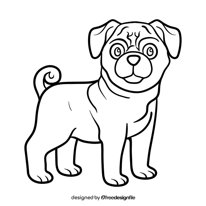 Pug black and white clipart