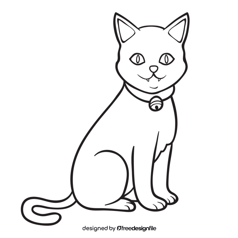 Cat sitting black and white clipart
