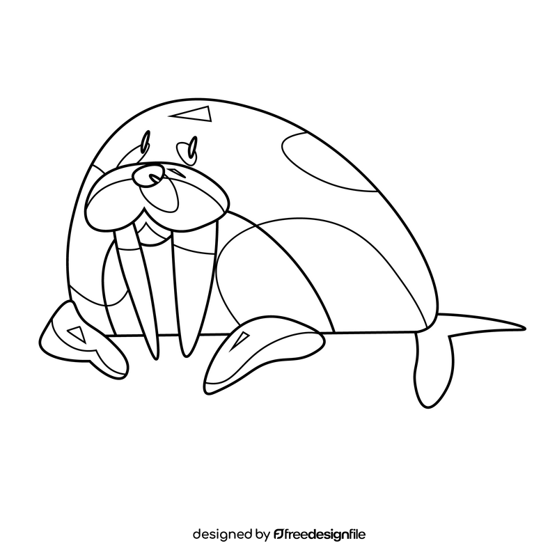 Walrus lying black and white clipart