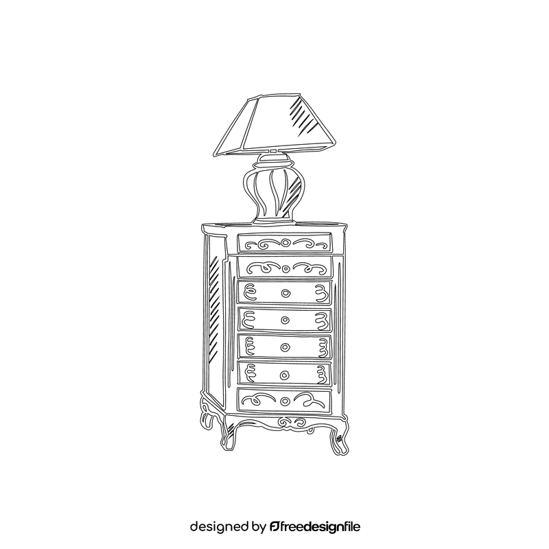 Lamp on a Chest of Drawers black and white clipart