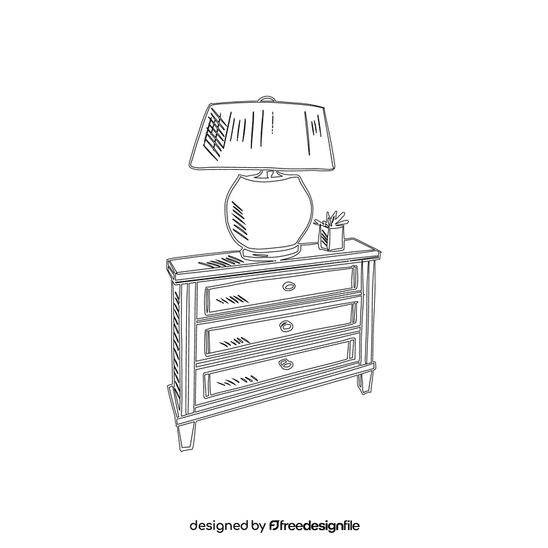 Chest of Drawers with Lamp black and white clipart