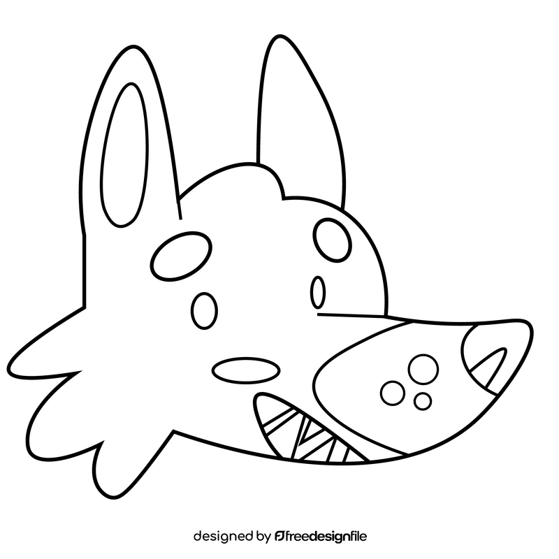 Happy wolf head black and white clipart