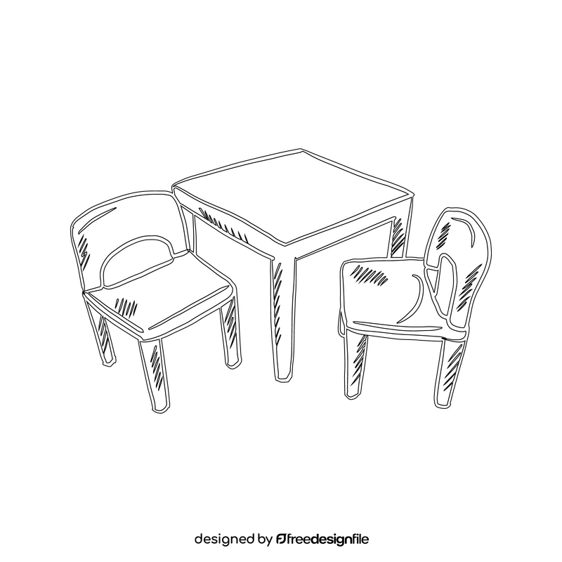 Mini Table and Chairs Furniture Set for Children black and white clipart