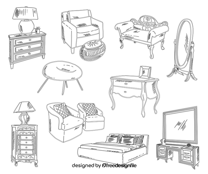 Bedroom Furniture Set black and white vector