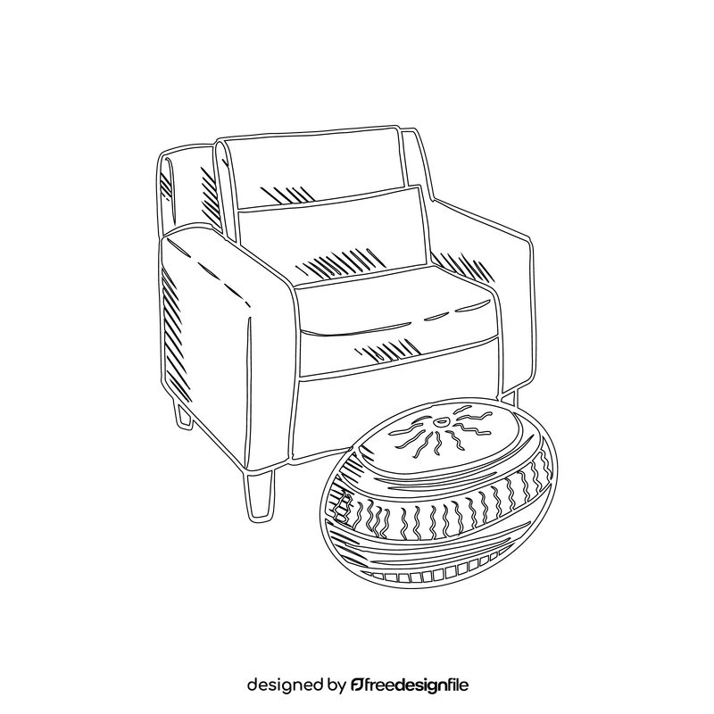 Flat Style Armchair black and white clipart